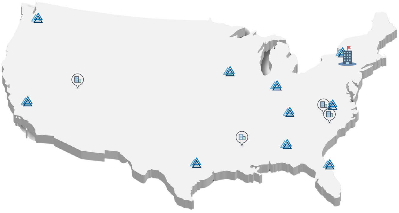 Map of US PRISM Home Medical Supply Specialists facilities,